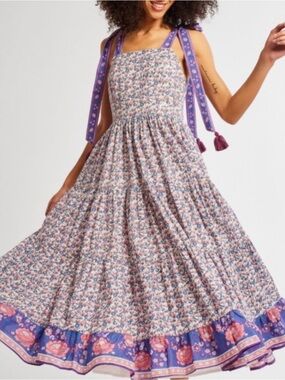 Floral Tie-Shoulder Maxi Dress in Purple